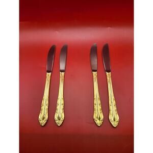 Set of 4 Golden Rexford Gold Electroplate Dinner Knives 9.25” National Stainless